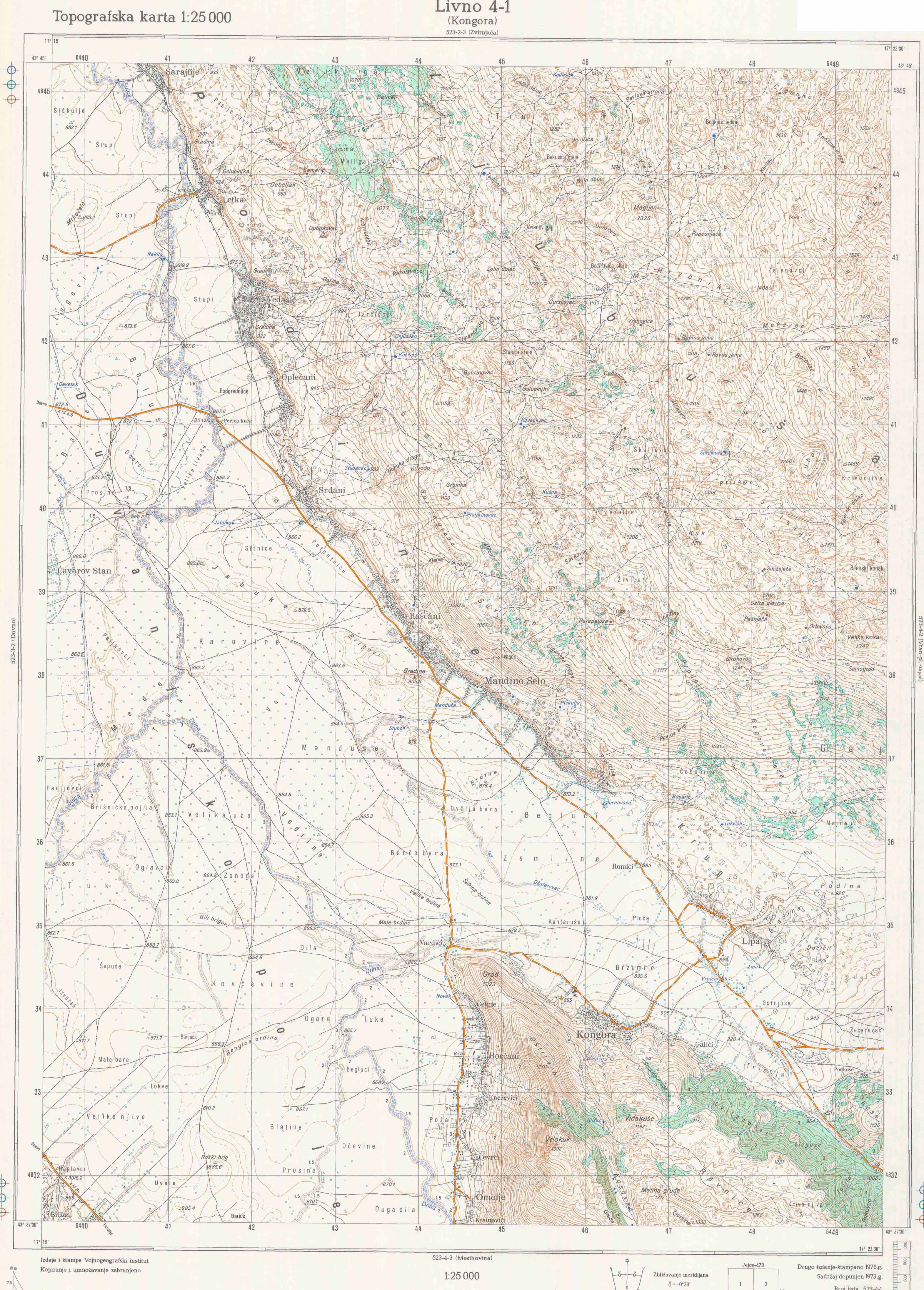  topografska karta BiH 25000 JNA  Kongora